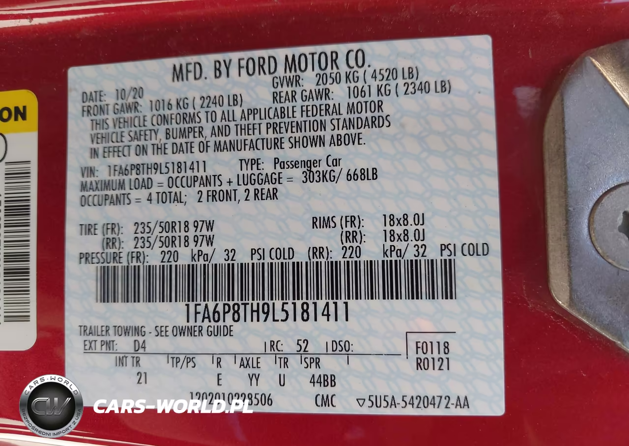 2020 Ford Mustang Ecoboost Fastback VIN:1FA6P8TH9L5181411 - 9