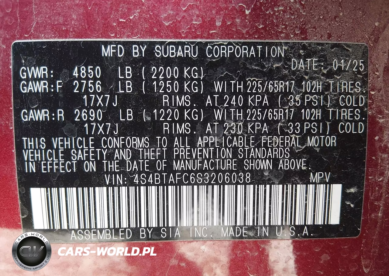 2025 Subaru Outback Premium VIN:4S4BTAFC6S3206038 - 9