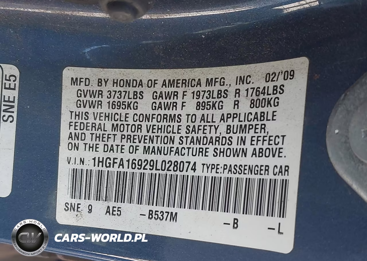 2009 Honda Civic Ex-L VIN:1HGFA16929L028074 - 9