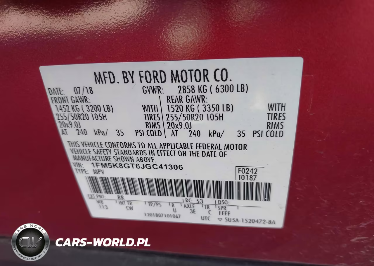 2018 Ford Explorer Sport VIN:1FM5K8GT6JGC41306 - 9