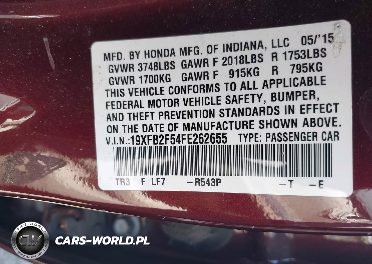 2015 Honda Civic Lx VIN:19XFB2F54FE262655 - 9