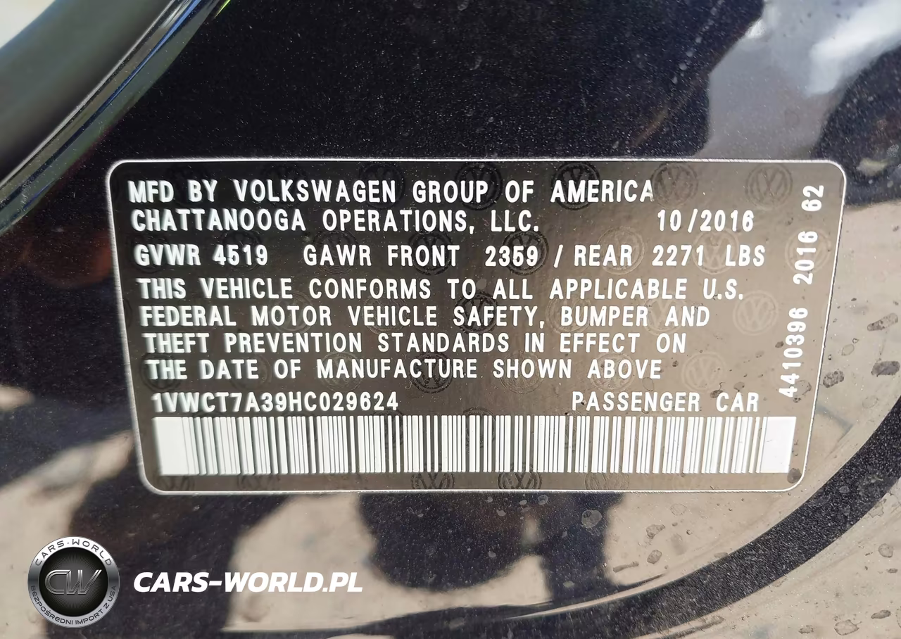 2017 Volkswagen Passat 1.8T Sel Premium VIN:1VWCT7A39HC029624 - 9