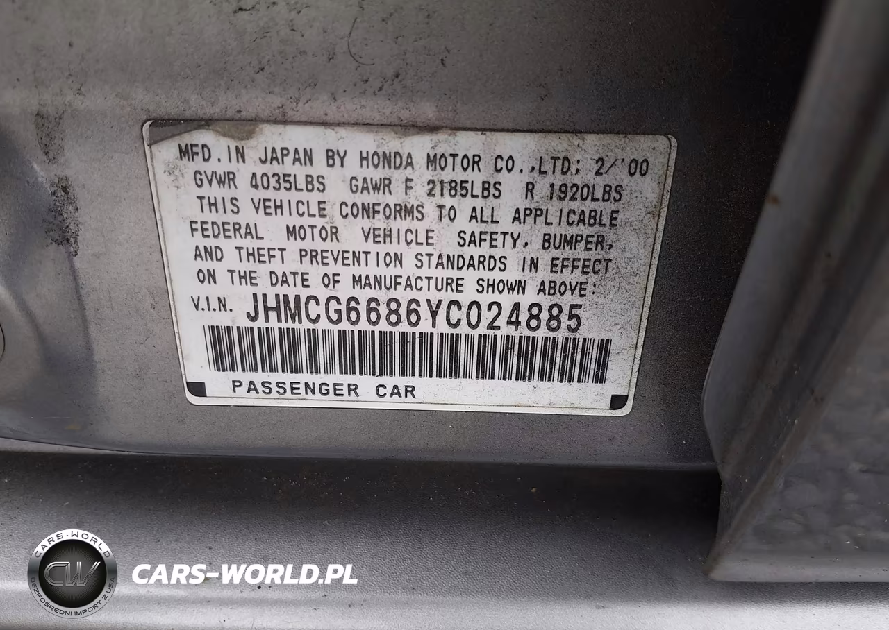 2000 Honda Accord 2.3 Ex VIN:JHMCG6686YC024885 - 9