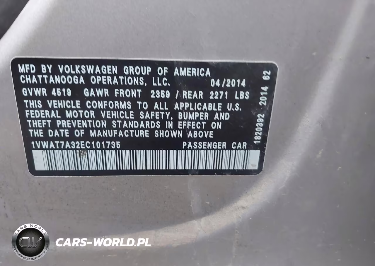 2014 Volkswagen Passat 1.8T Wolfsburg Edition VIN:1VWAT7A32EC101735 - 9