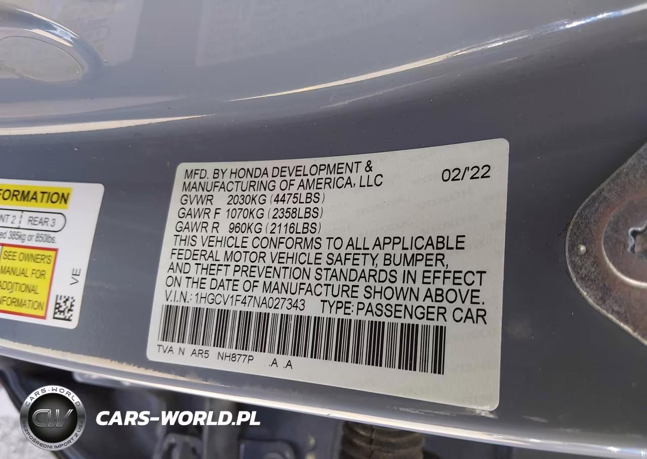 2022 Honda Accord Sport Special Edition VIN:1HGCV1F47NA027343 - 9
