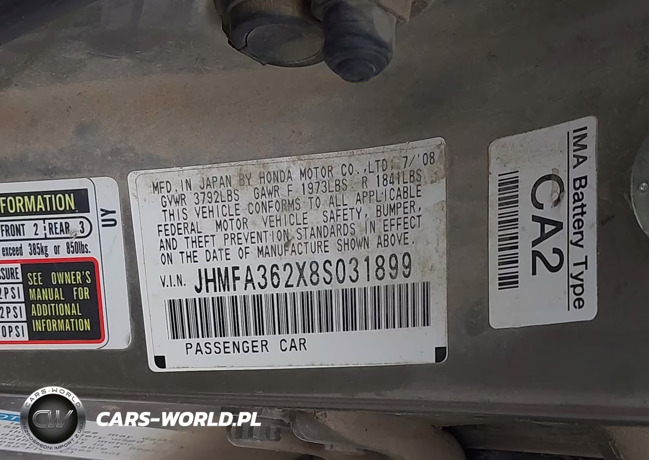2008 Honda Civic Hybrid VIN:JHMFA362X8S031899 - 9