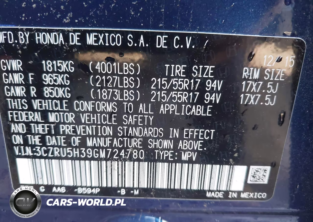 2016 Honda Hr-V Lx VIN:3CZRU5H39GM724780 - 9