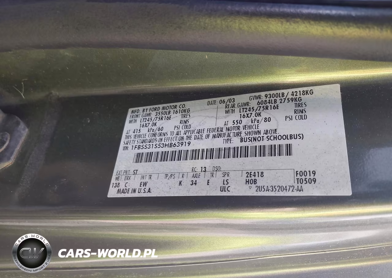 2003 Ford E-350 Super Duty Xl-Xlt VIN:1FBSS31S53HB63919 - 9