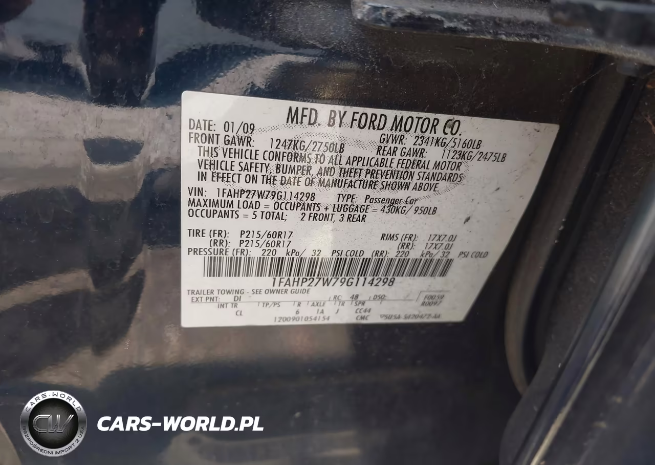 2009 Ford Taurus Sel VIN:1FAHP27W79G114298 - 9