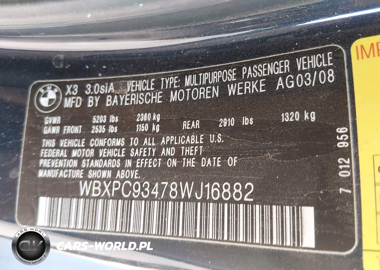 2008 BMW X3 3.0Si VIN:WBXPC93478WJ16882 - 9