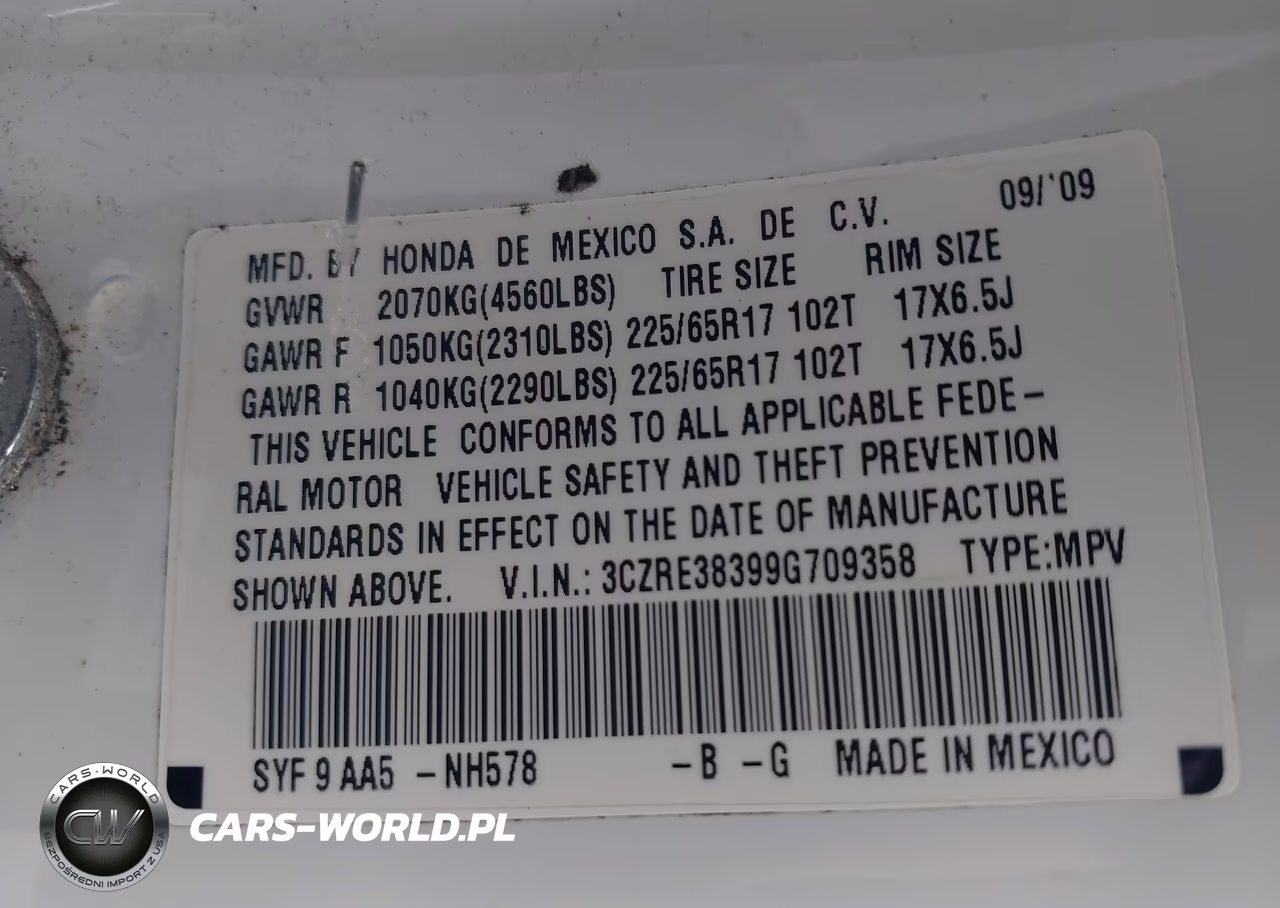2009 Honda Cr-V Lx VIN:3CZRE38399G709358 - 9