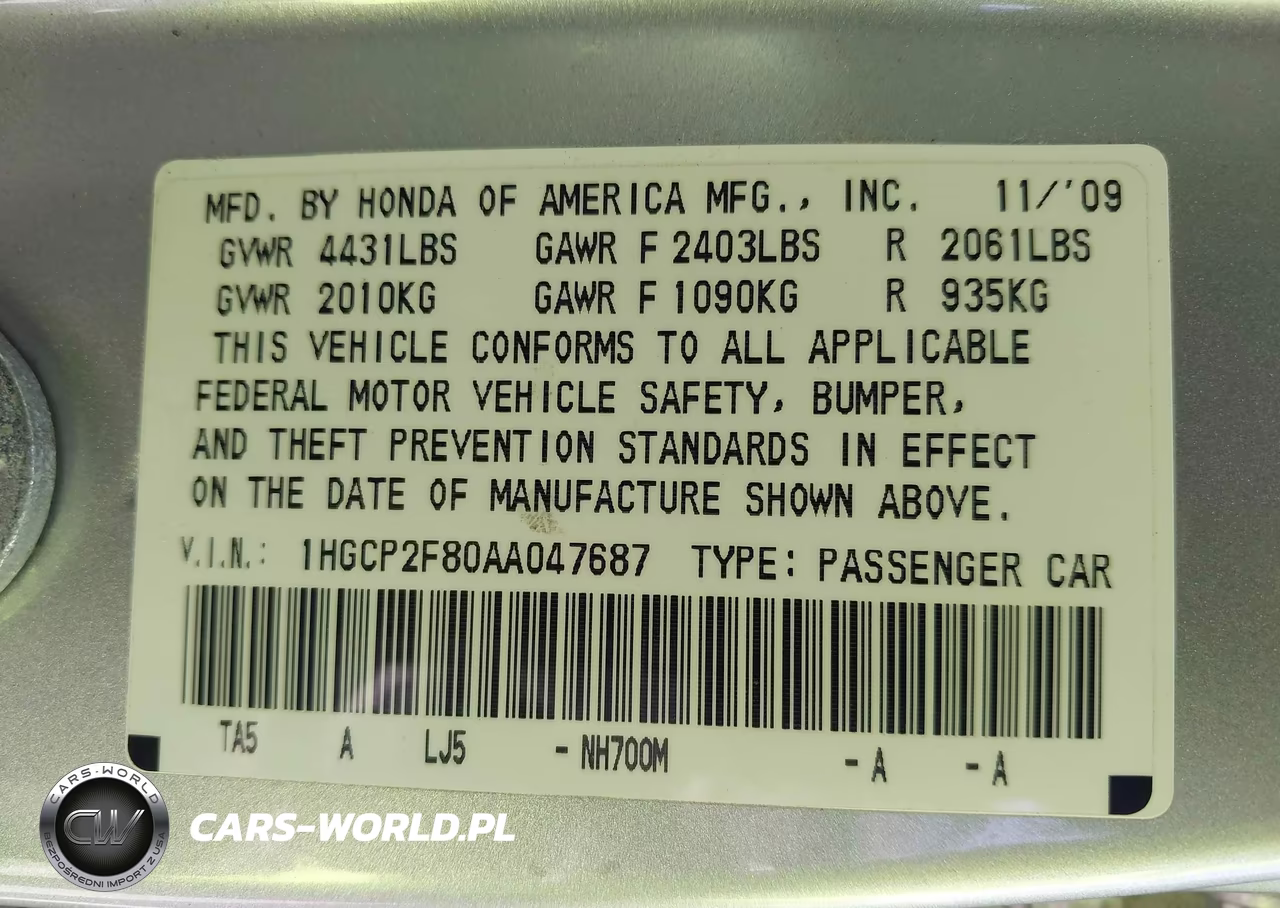 2010 Honda Accord 2.4 Ex-L VIN:1HGCP2F80AA047687 - 9
