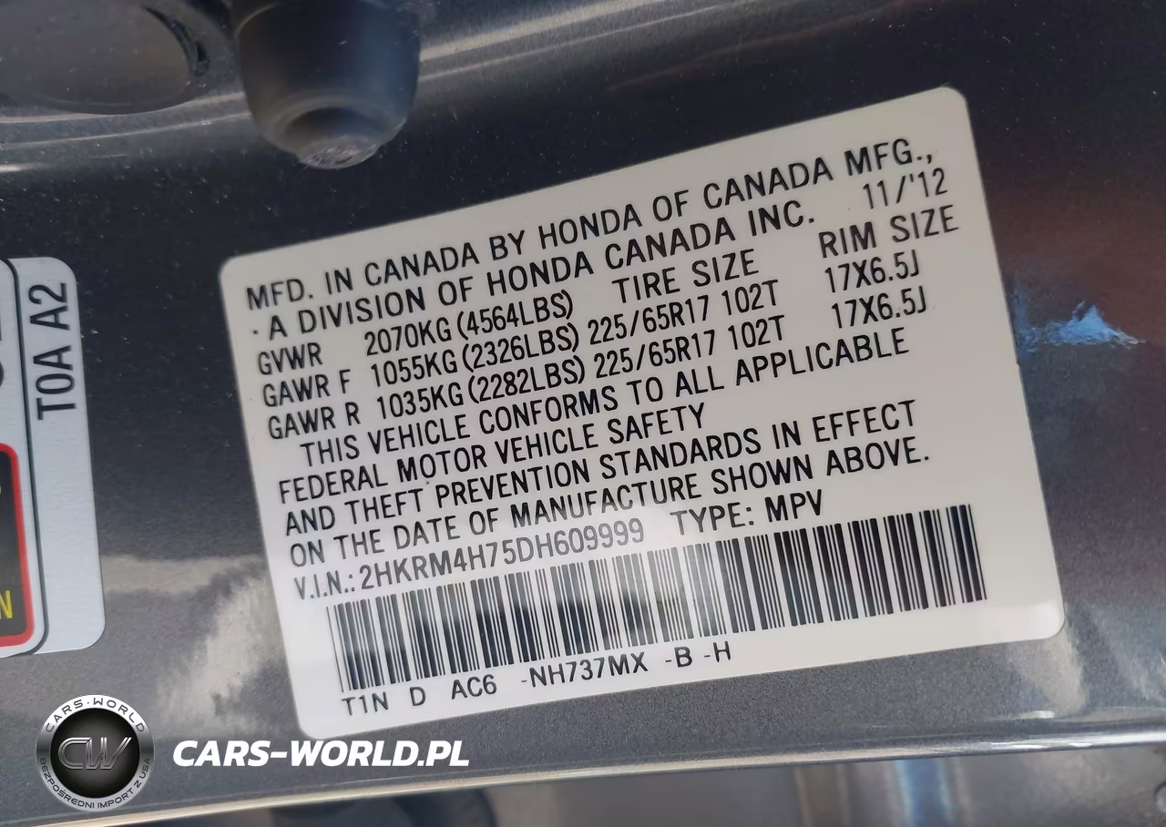 2013 Honda Cr-V Ex-L VIN:2HKRM4H75DH609999 - 9