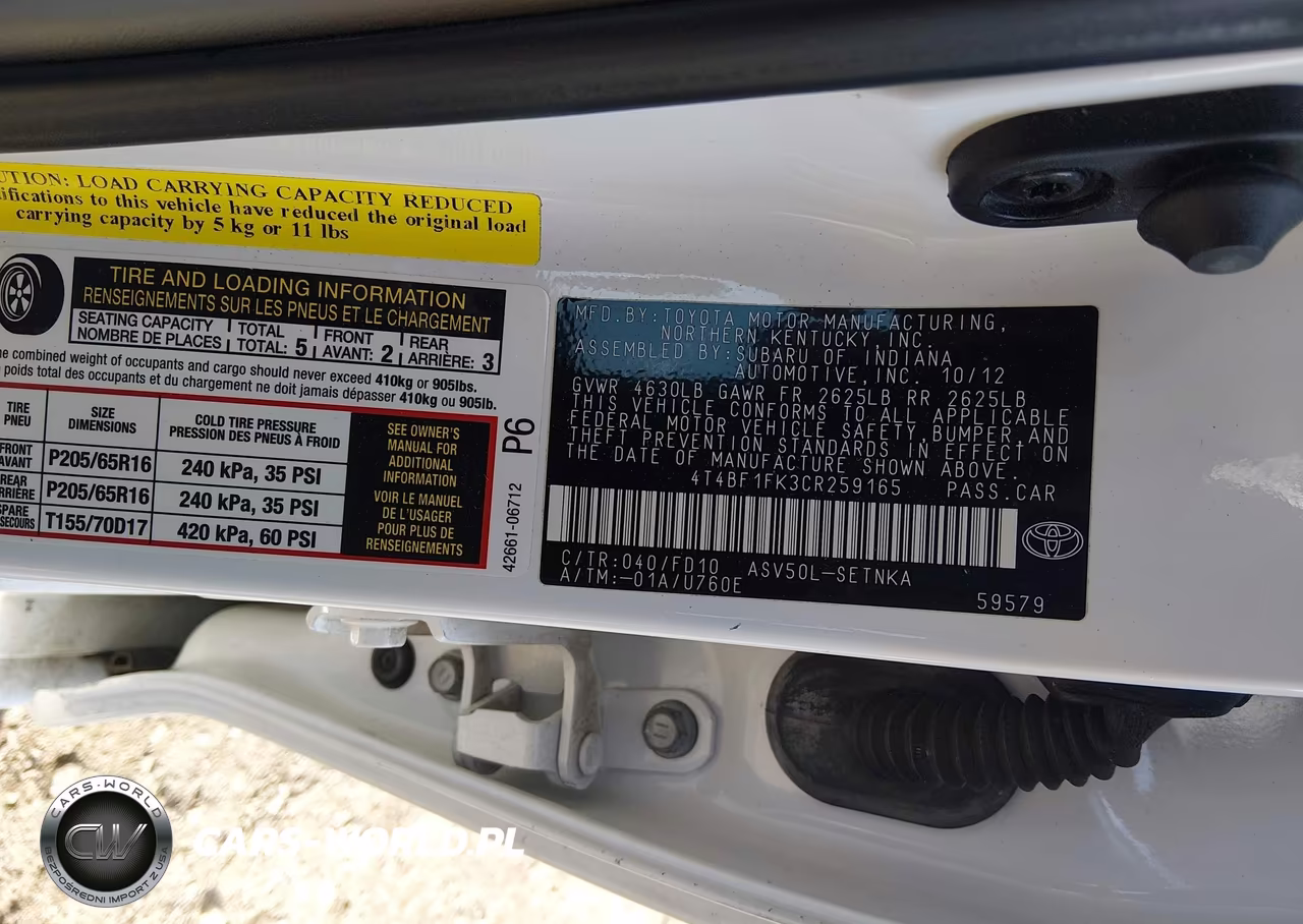 2012 Toyota Camry Le VIN:4T4BF1FK3CR259165 - 9