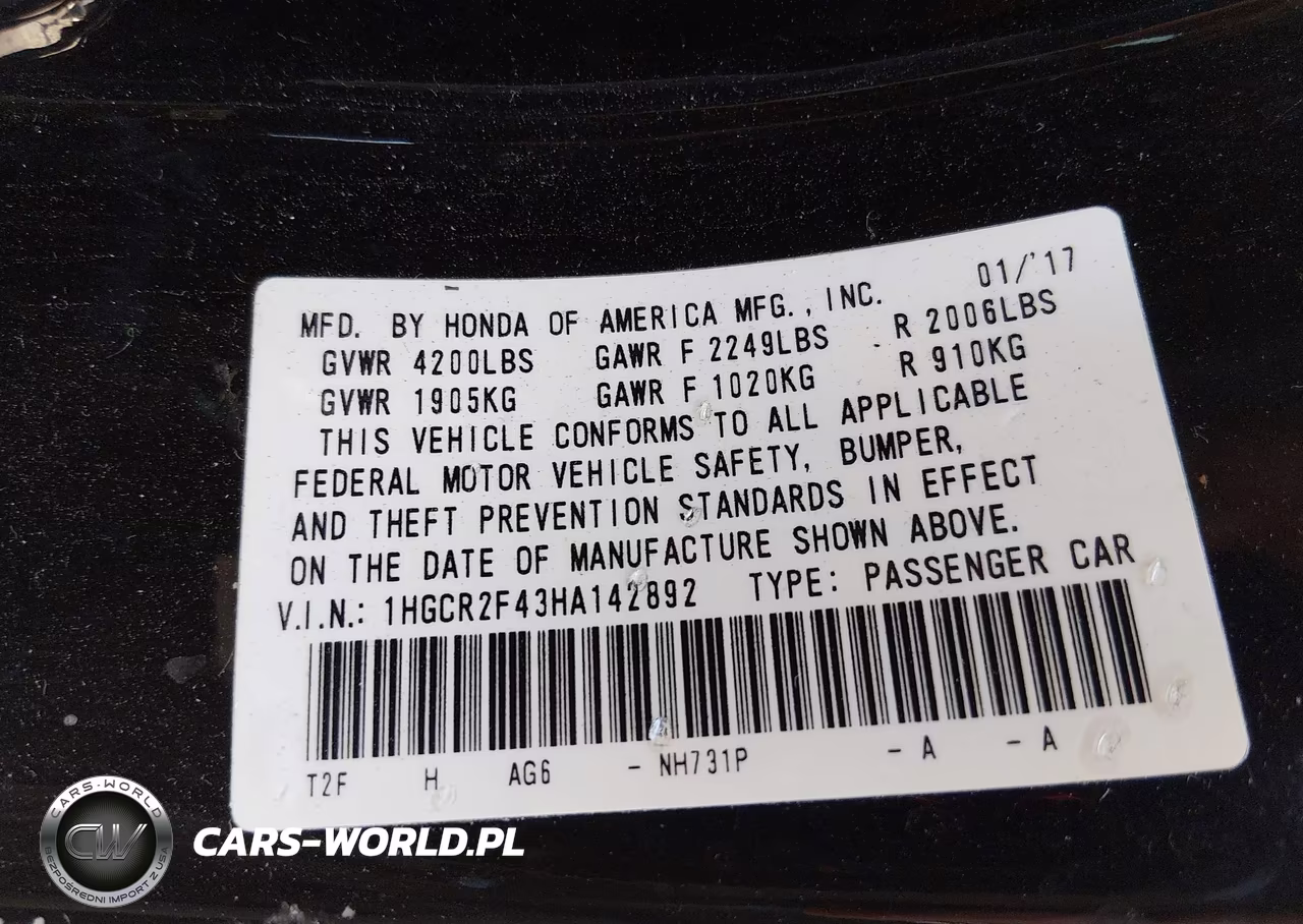 2017 Honda Accord Lx VIN:1HGCR2F43HA142892 - 9