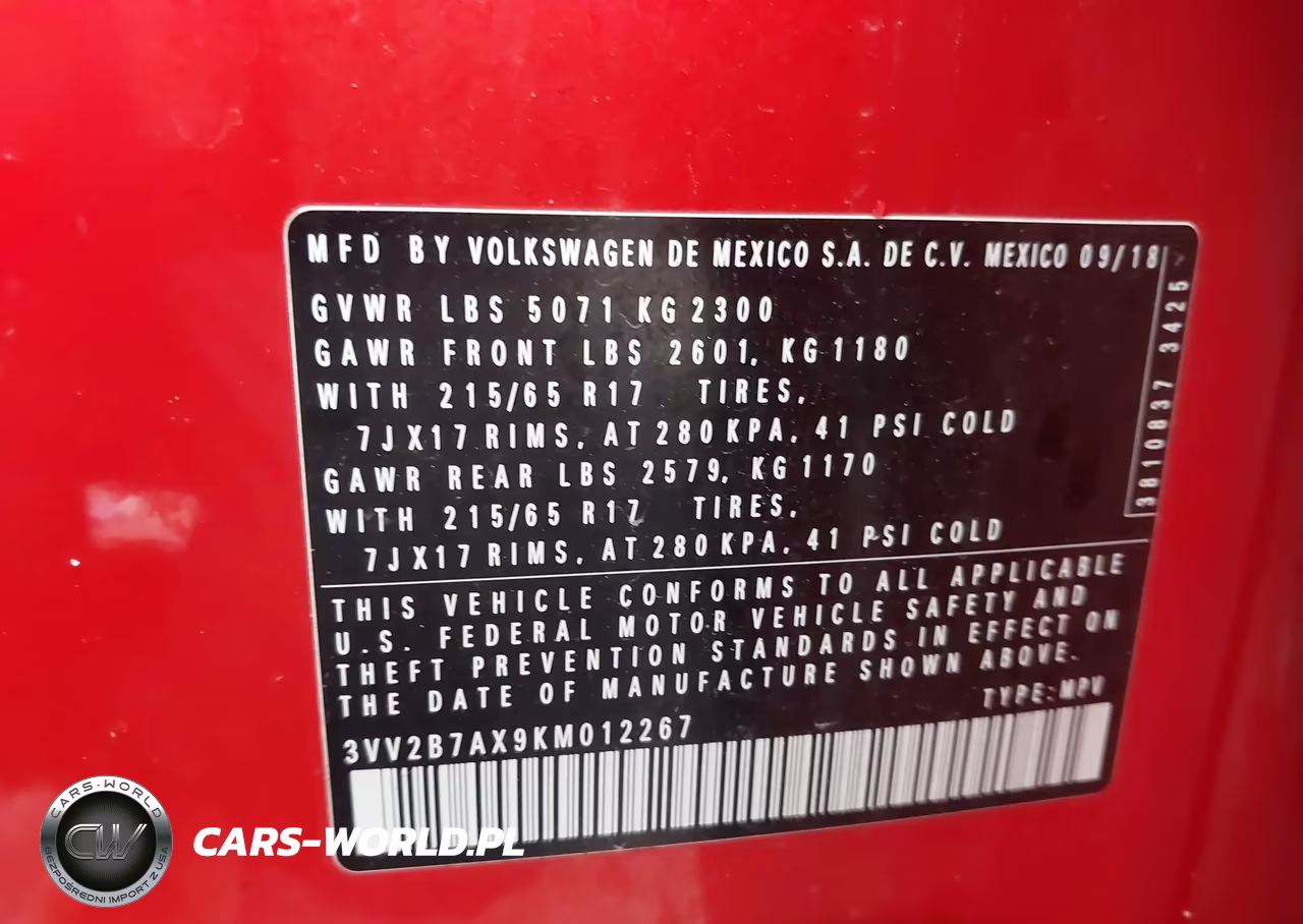 2019 Volkswagen Tiguan VIN:3VV2B7AX9KM012267 - 9