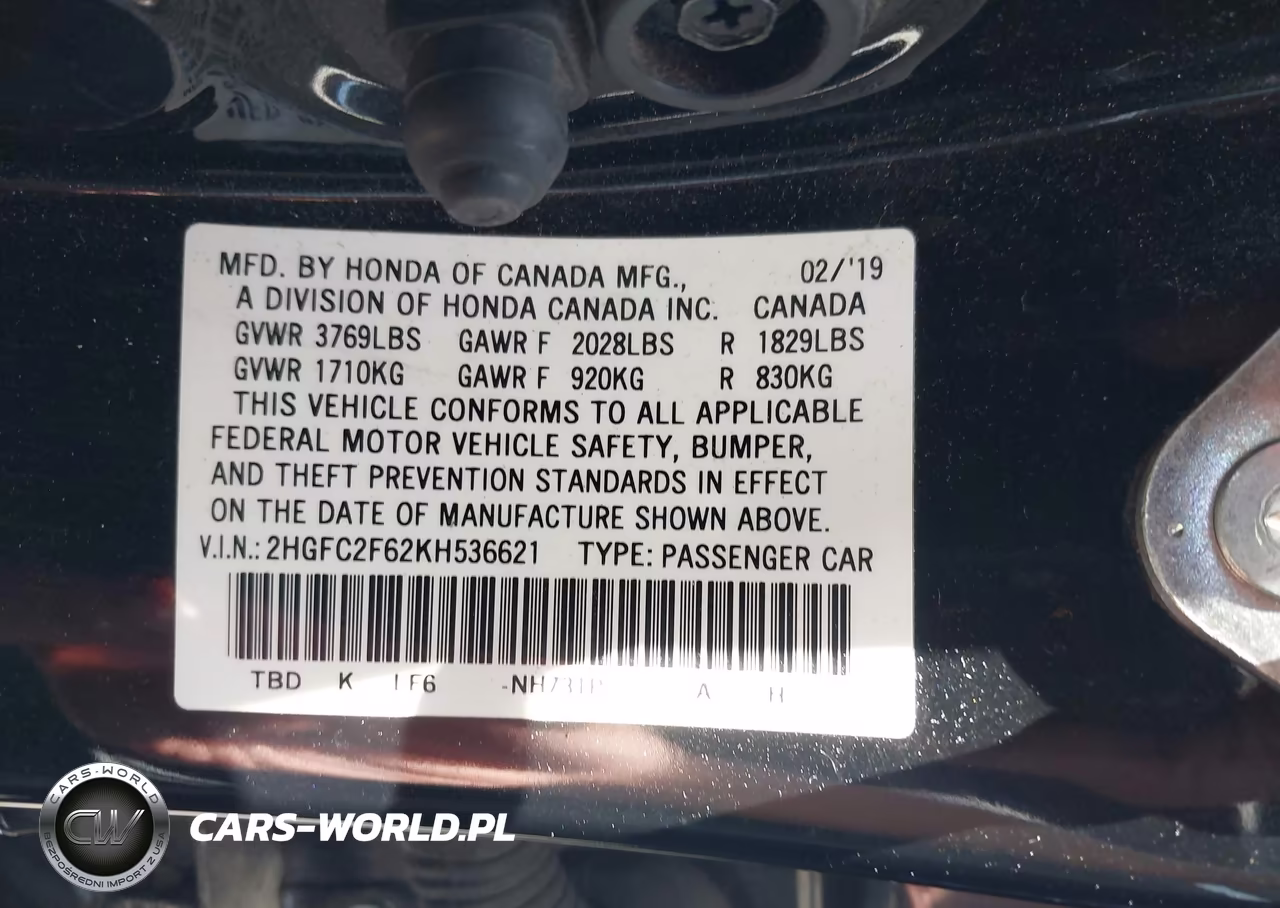 2019 Honda Civic Lx VIN:2HGFC2F62KH536621 - 9