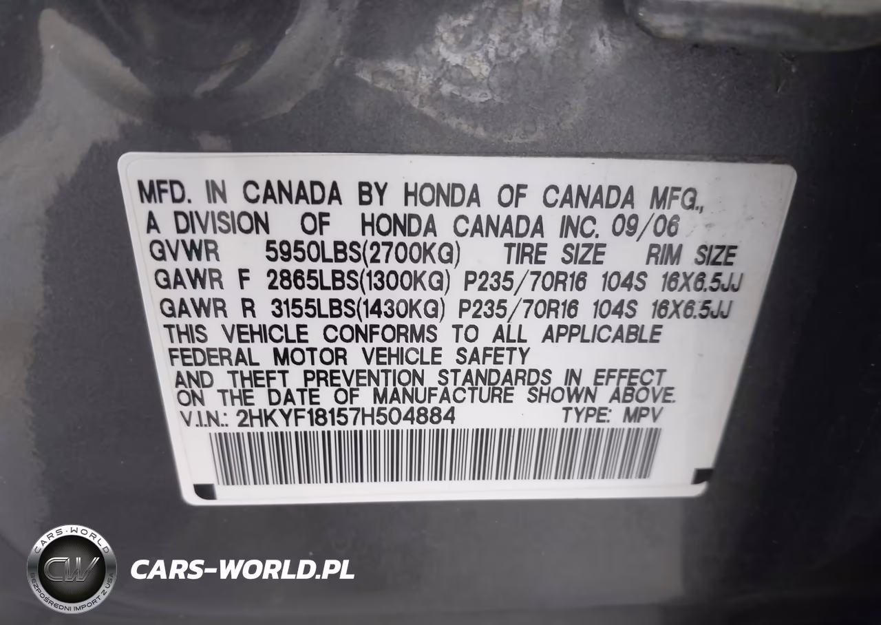 2007 Honda Pilot Lx VIN:2HKYF18157H504884 - 9