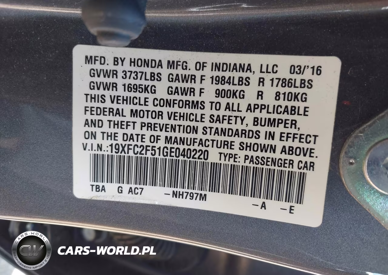 2016 Honda Civic Lx VIN:19XFC2F51GE040220 - 9