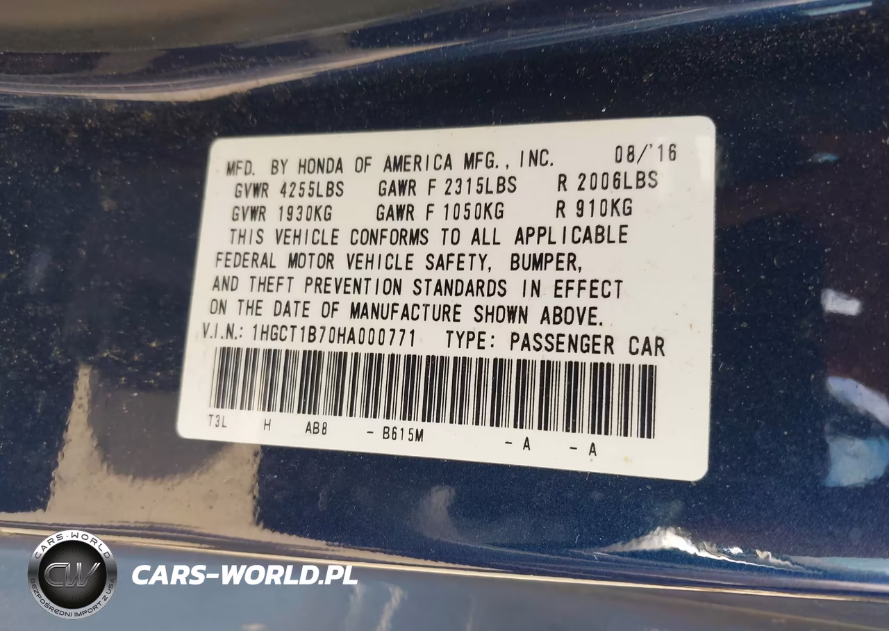 2017 Honda Accord Ex VIN:1HGCT1B70HA000771 - 9
