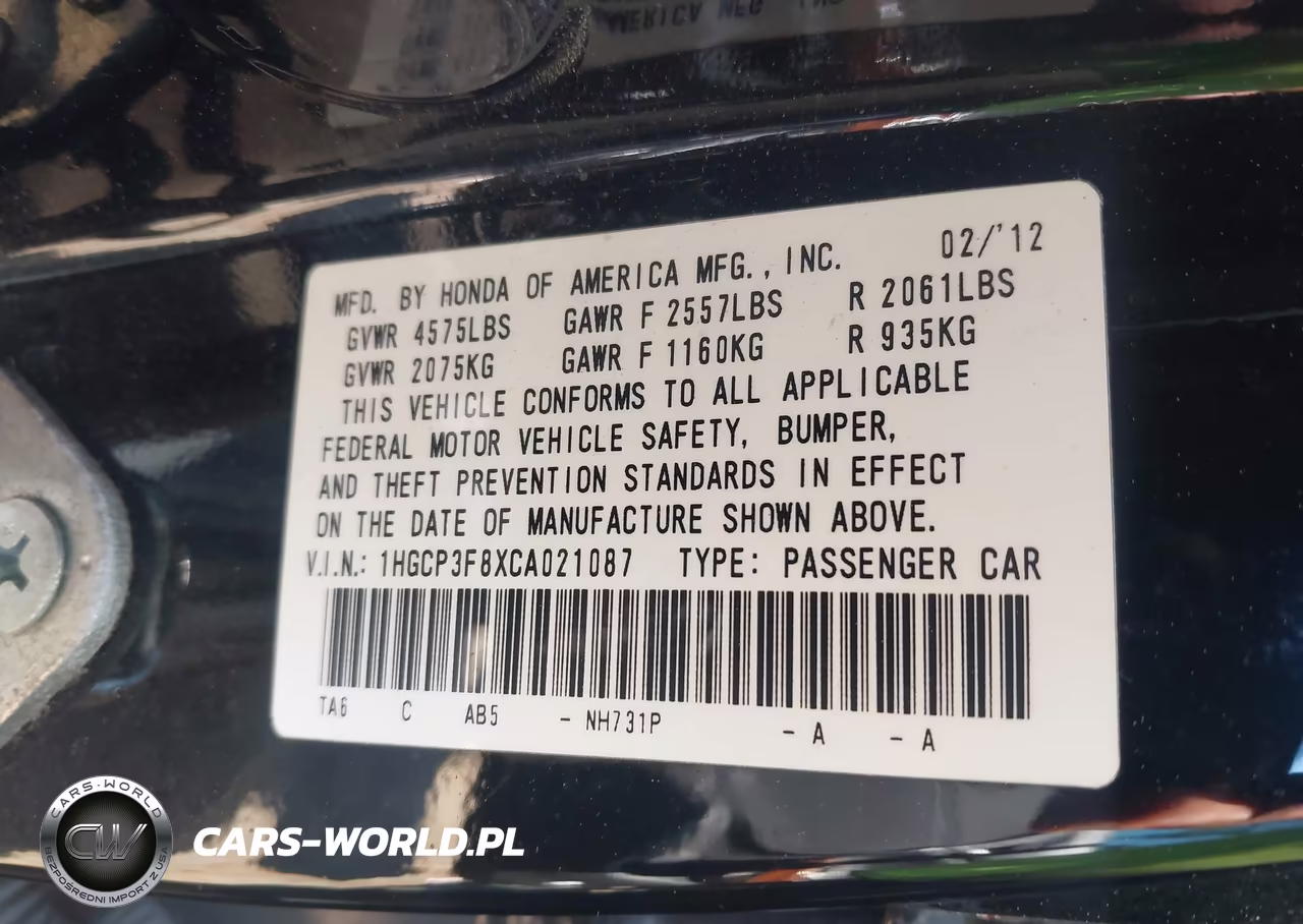 2012 Honda Accord 3.5 Ex-L VIN:1HGCP3F8XCA021087 - 9