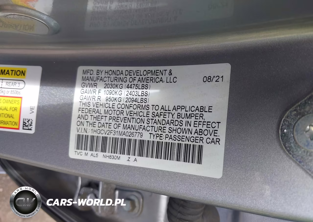 2021 Honda Accord Sport 2.0T VIN:1HGCV2F31MA026779 - 9