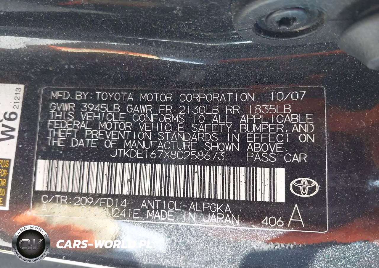 2008 Scion Tc VIN:JTKDE167X80258673 - 9