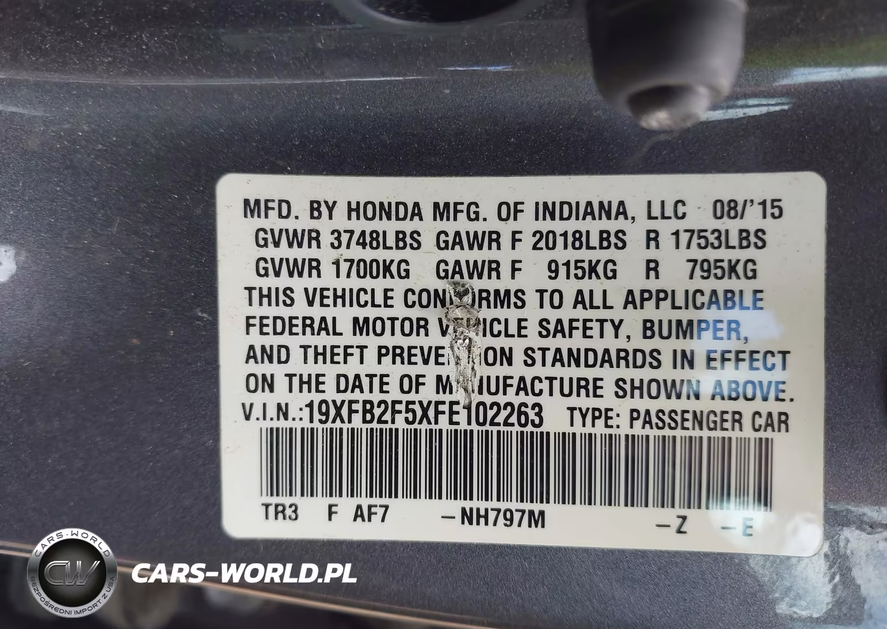 2015 Honda Civic Lx VIN:19XFB2F5XFE102263 - 9
