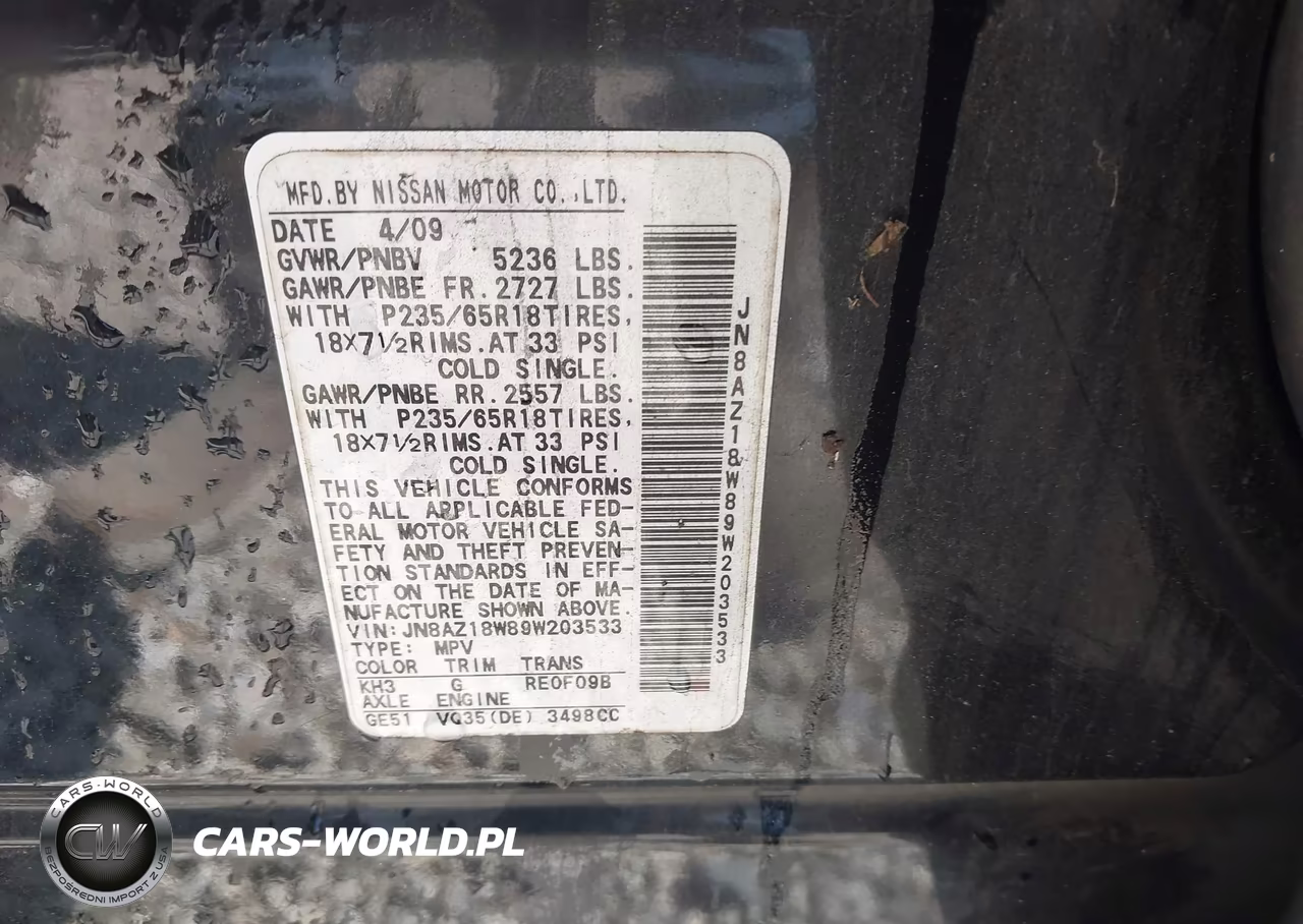 2009 Nissan Murano S VIN:JN8AZ18W89W203533 - 9