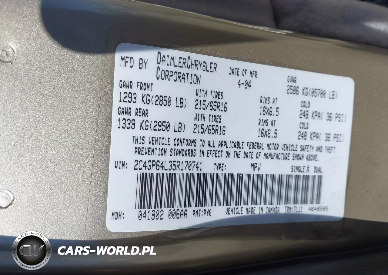 2005 Chrysler Town & Country Limited VIN:2C4GP64L35R170741 - 9