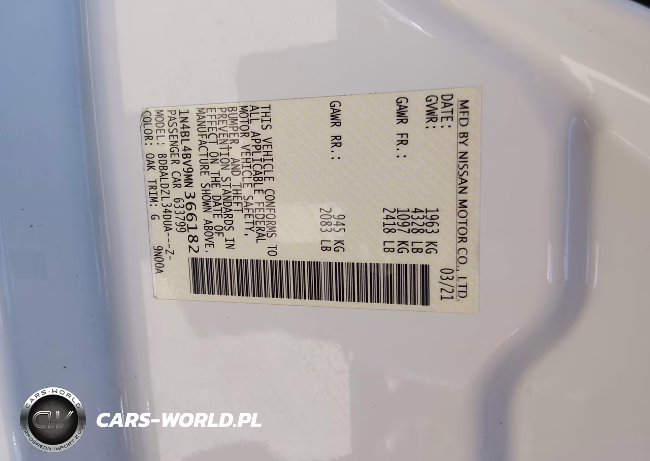 2021 Nissan Altima S Fwd VIN:1N4BL4BV9MN366182 - 9