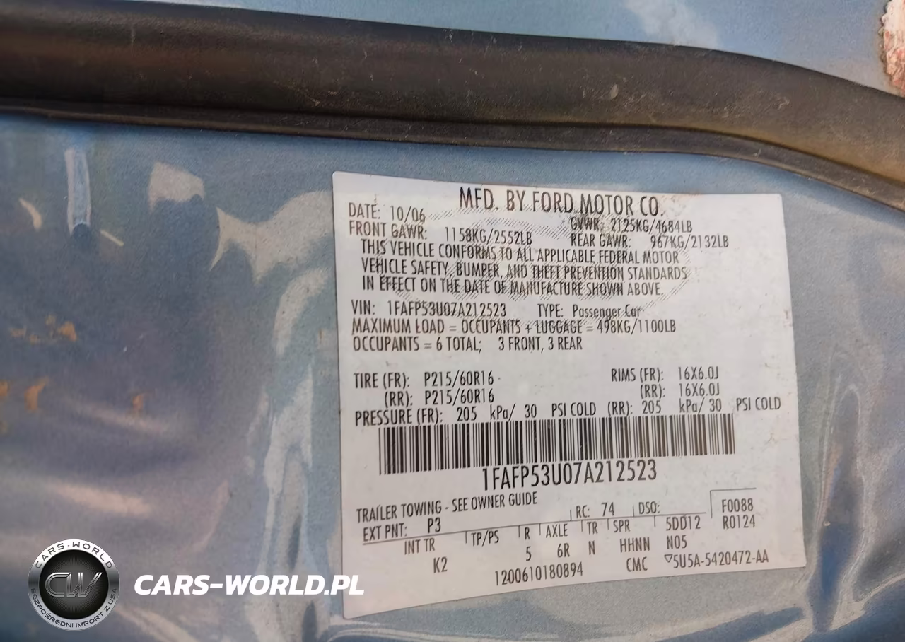 2007 Ford Taurus Se VIN:1FAFP53U07A212523 - 9