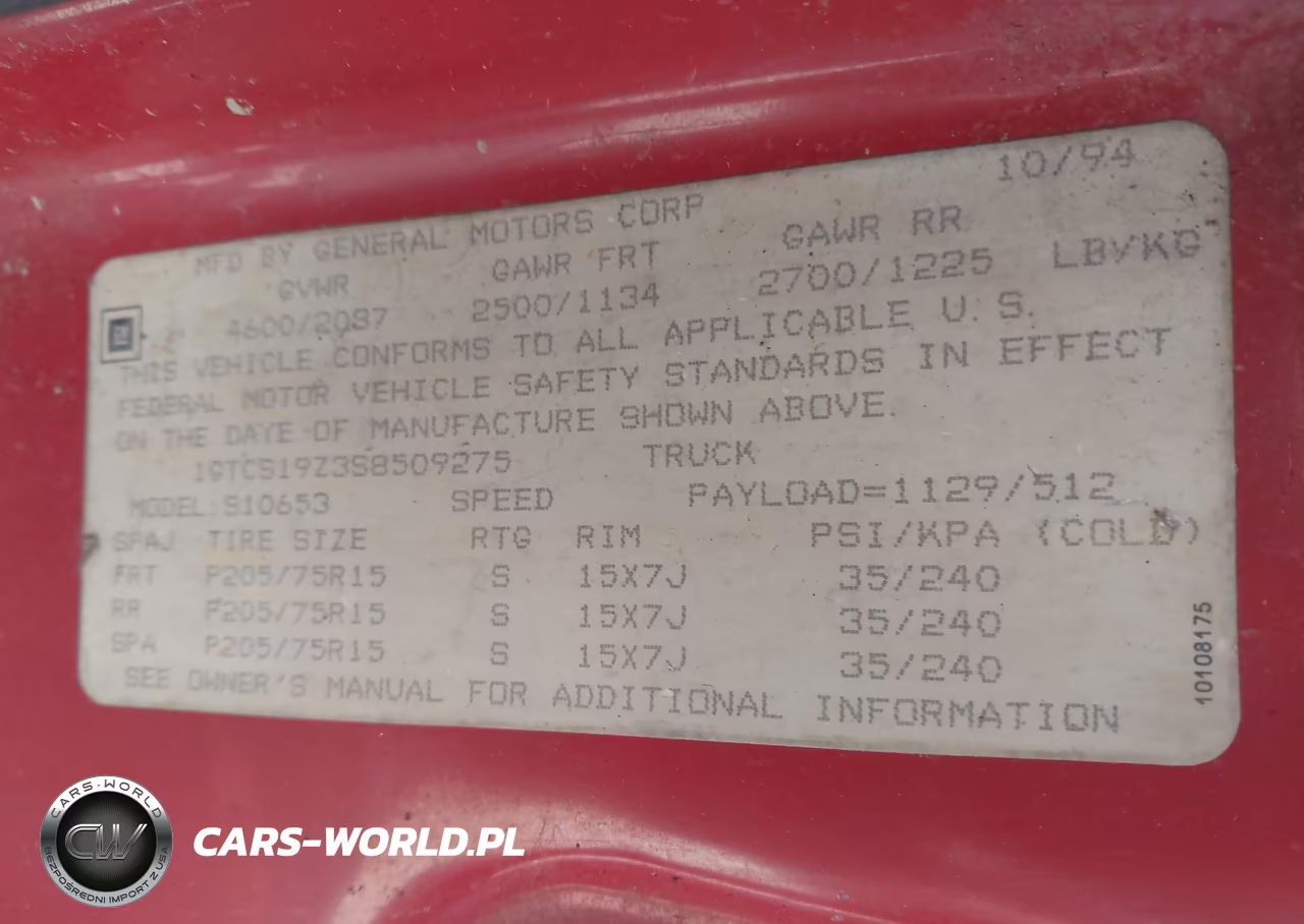 1995 GMC Sonoma VIN:1GTCS19Z3S8509275 - 9