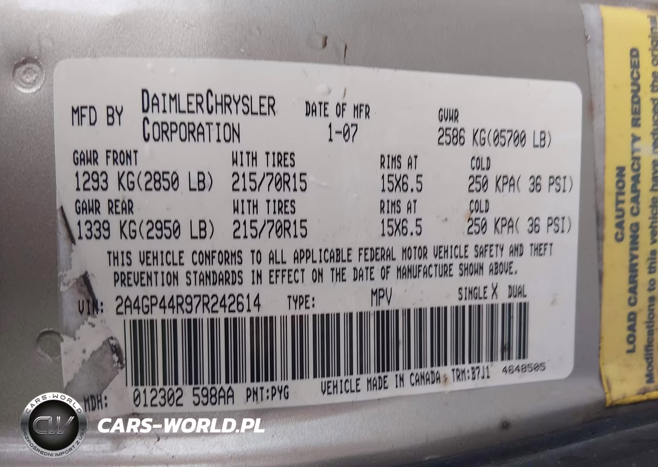 2007 Chrysler Town & Country Lx VIN:2A4GP44R97R242614 - 9
