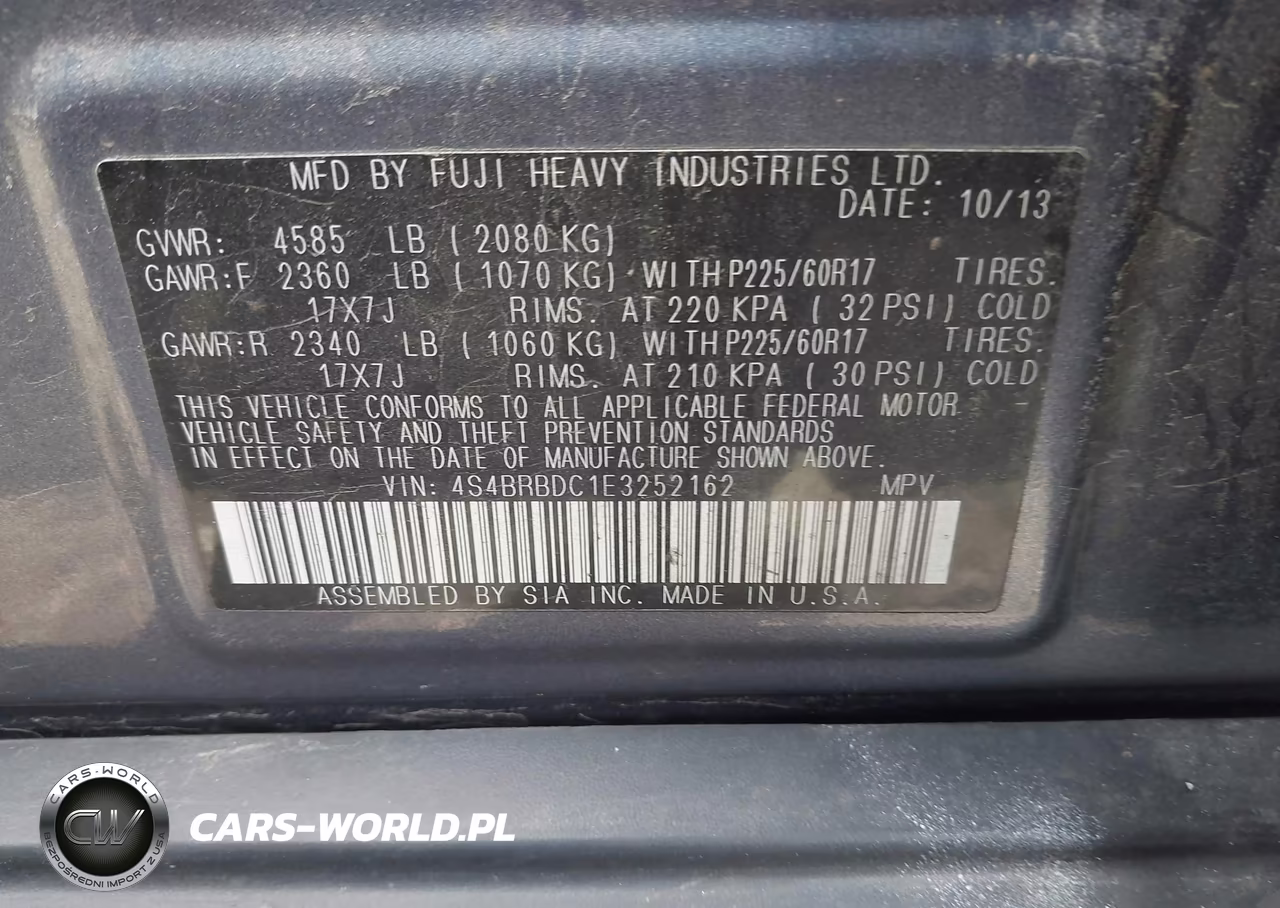 2014 Subaru Outback 2.5I Premium VIN:4S4BRBDC1E3252162 - 9