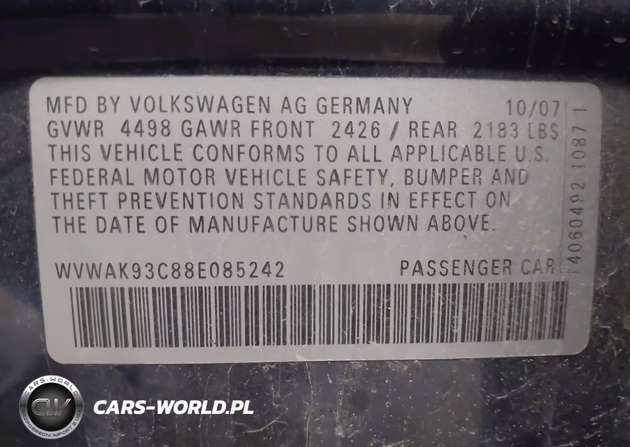 2008 Volkswagen Passat Komfort VIN:WVWAK93C88E085242 - 9