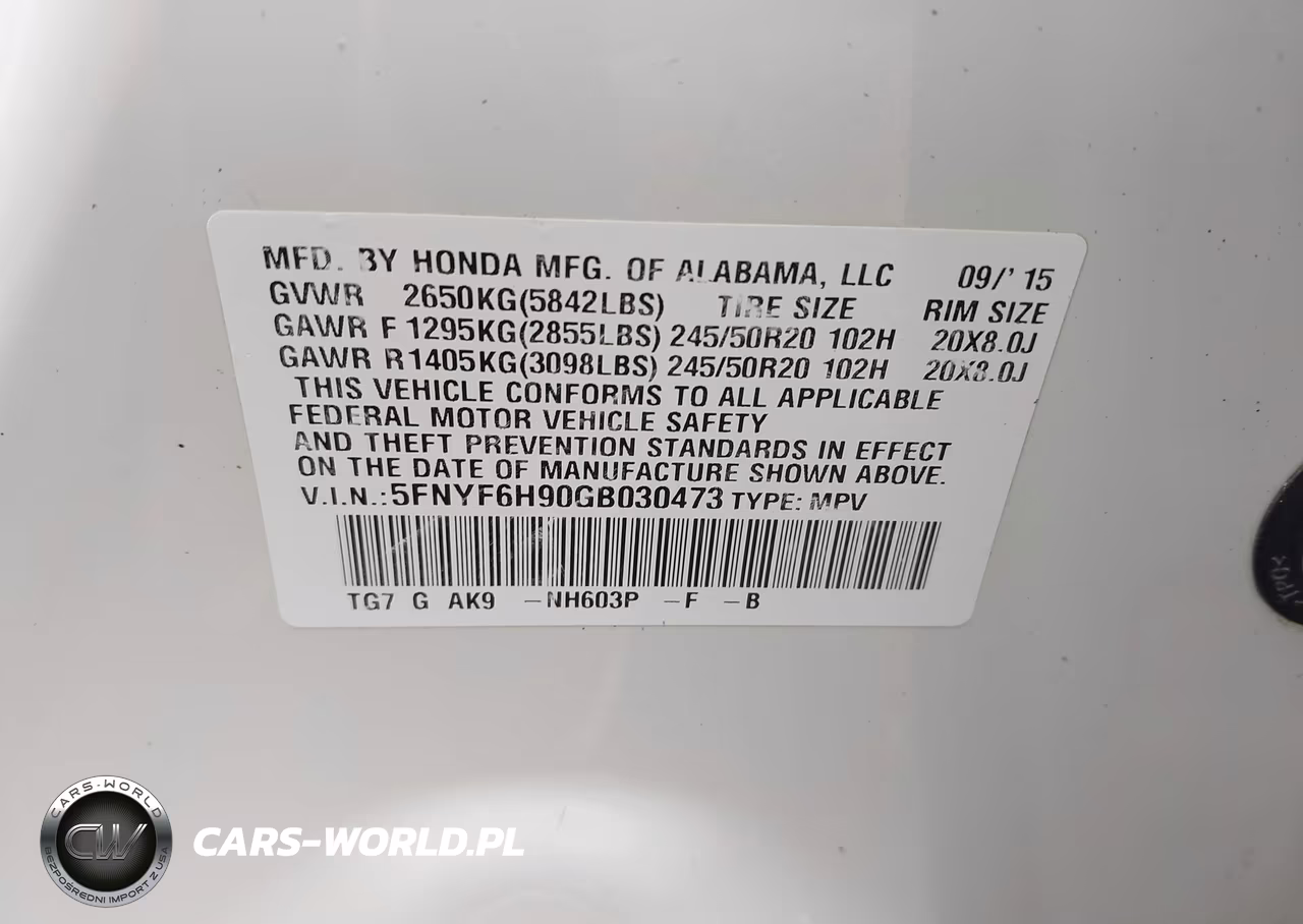 2016 Honda Pilot Touring VIN:5FNYF6H90GB030473 - 9