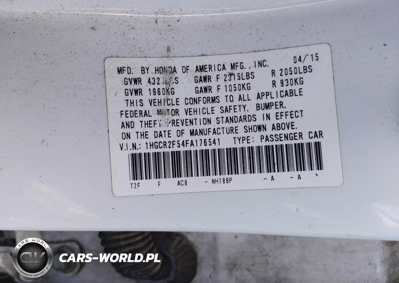 2015 Honda Accord Sport VIN:1HGCR2F54FA176541 - 9