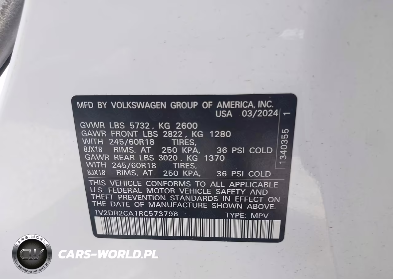 2024 Volkswagen Atlas 2.0T Se VIN:1V2DR2CA1RC573796 - 9