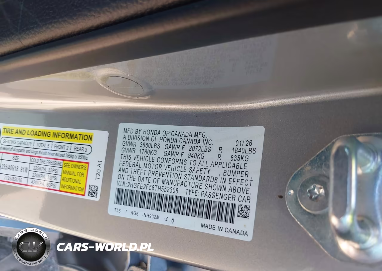 2026 Honda Civic Sport VIN:2HGFE2F58TH552308 - 9
