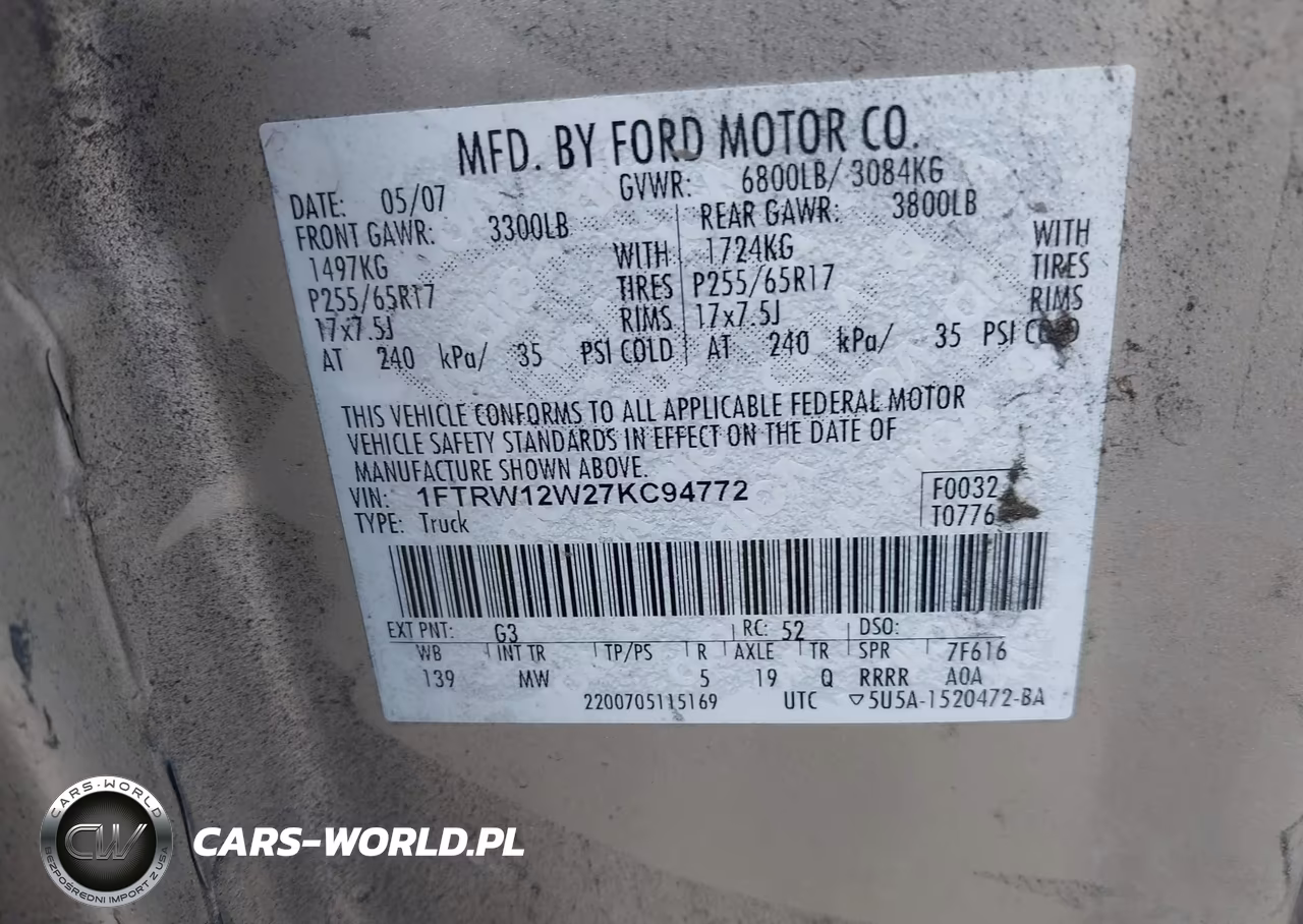 2007 Ford F-150 Xlt VIN:1FTRW12W27KC94772 - 9