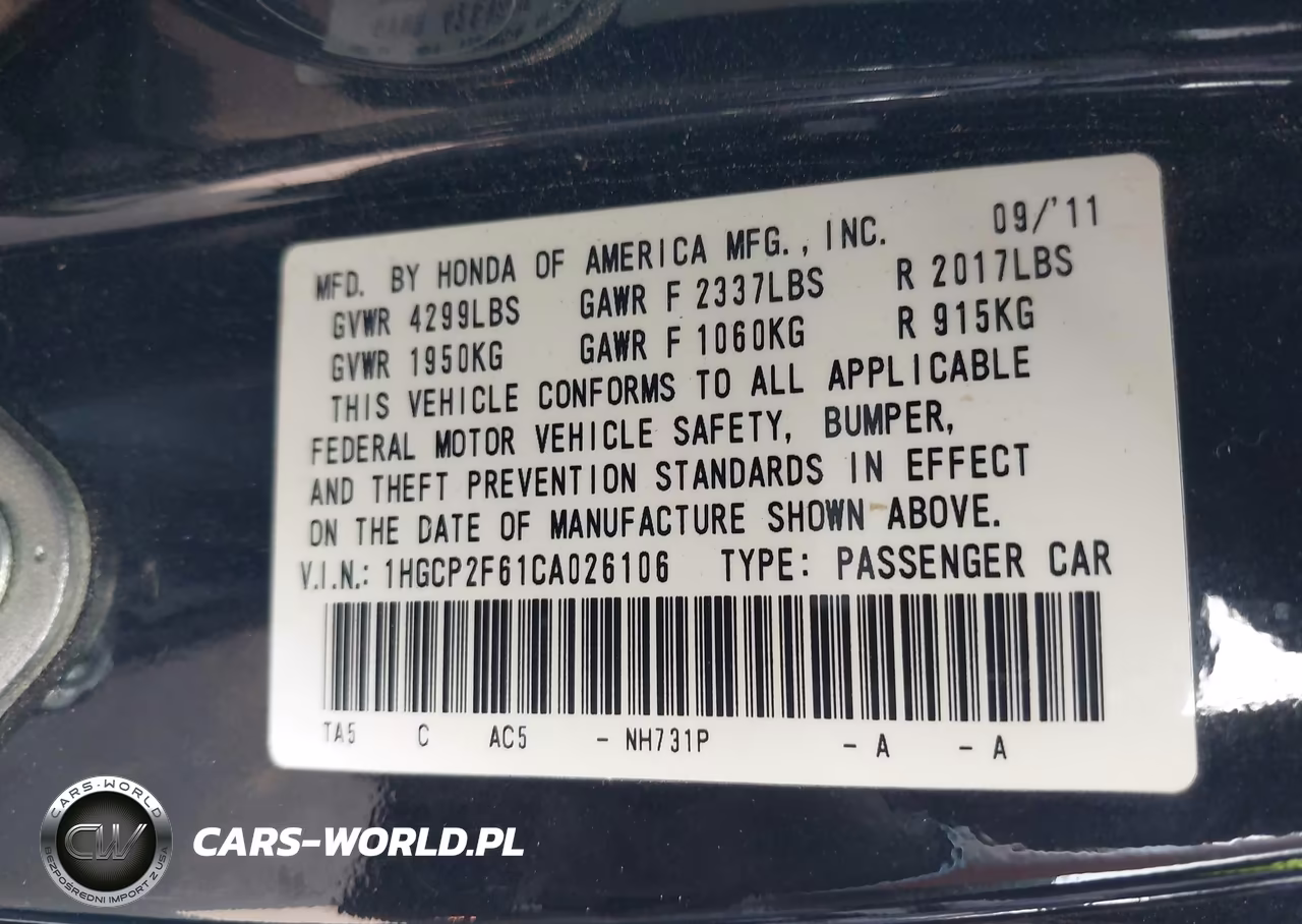 2012 Honda Accord 2.4 Se VIN:1HGCP2F61CA026106 - 9