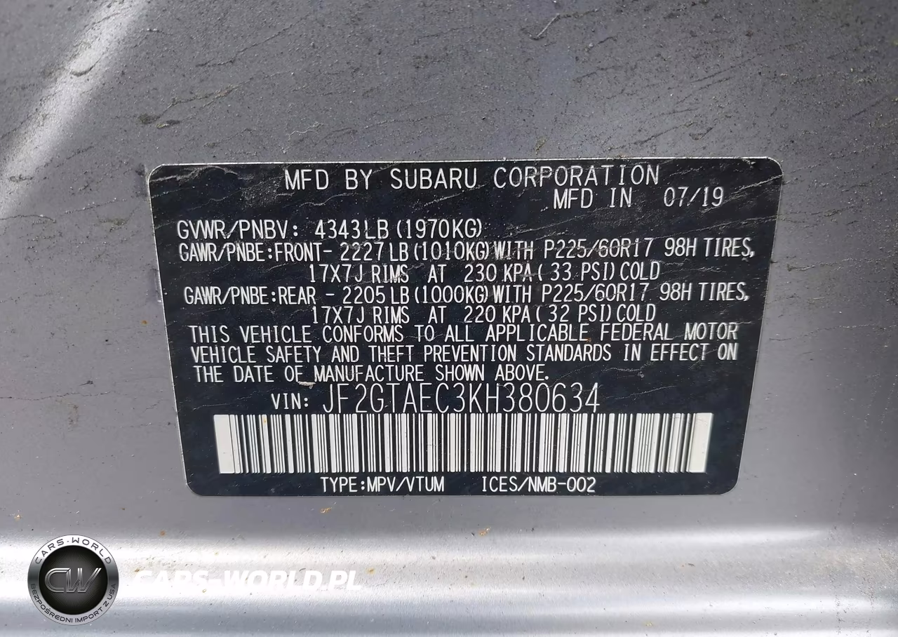 2019 Subaru Crosstrek 2.0I Premium VIN:JF2GTAEC3KH380634 - 9