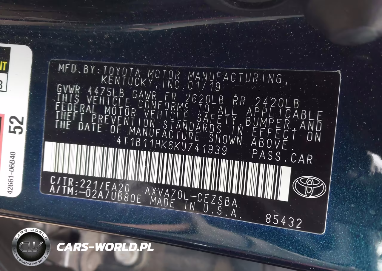2019 Toyota Camry Se VIN:4T1B11HK6KU741939 - 9
