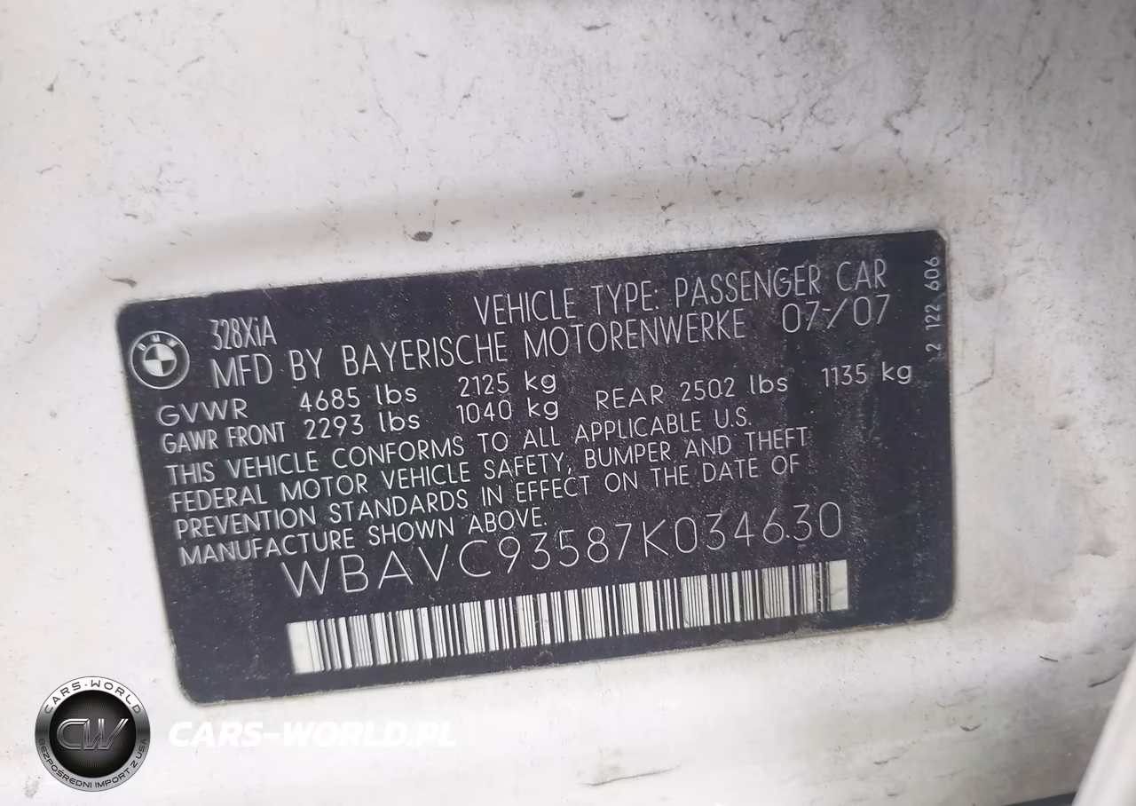 2007 BMW 328Xi VIN:WBAVC93587K034630 - 9