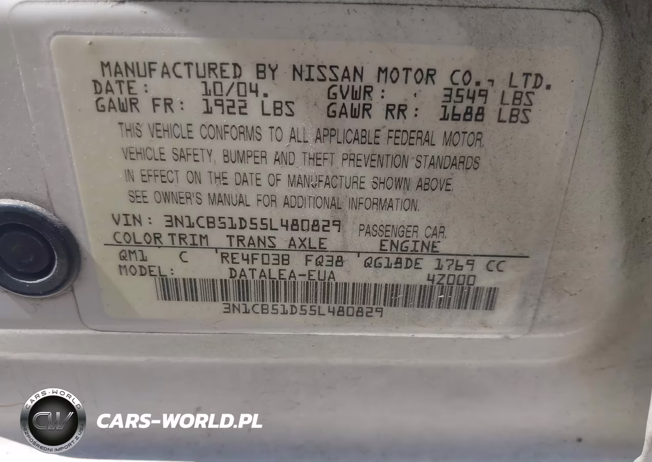 2005 Nissan Sentra 1.8S VIN:3N1CB51D55L480829 - 9