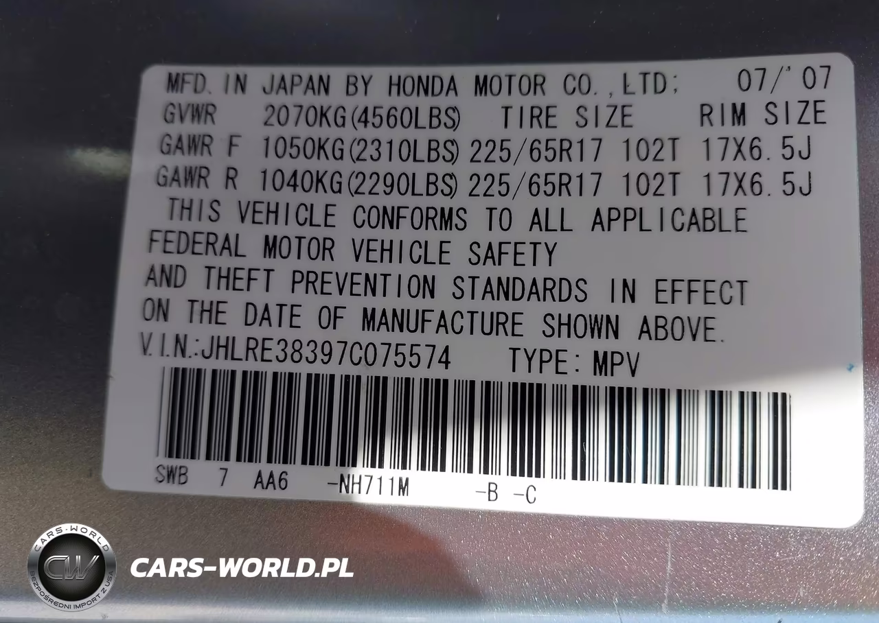 2007 Honda Cr-V Lx VIN:JHLRE38397C075574 - 9