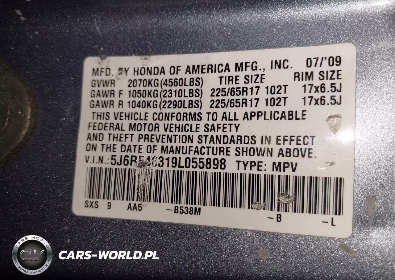 2009 Honda Cr-V Lx VIN:5J6RE48319L055898 - 9