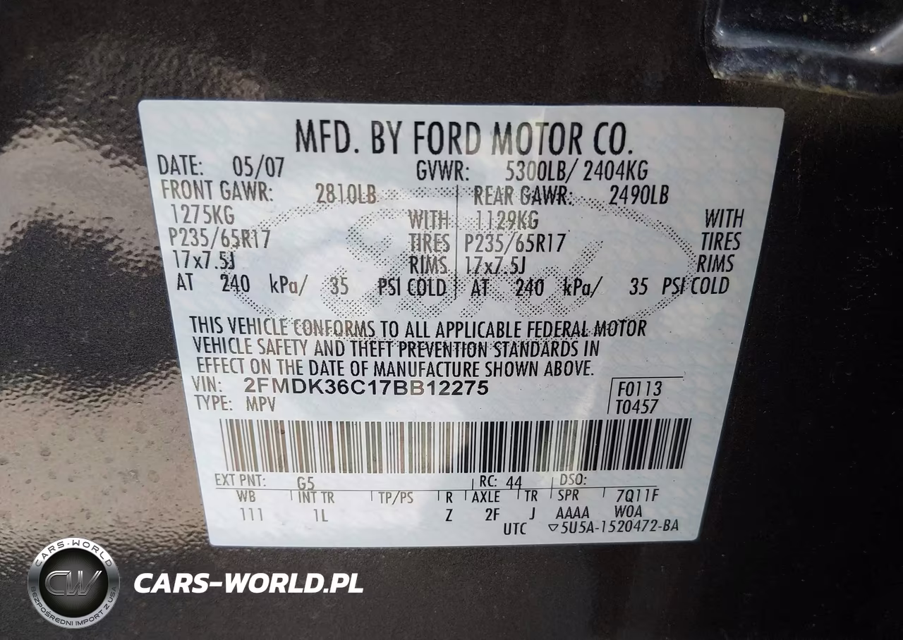 2007 Ford Edge Se VIN:2FMDK36C17BB12275 - 9