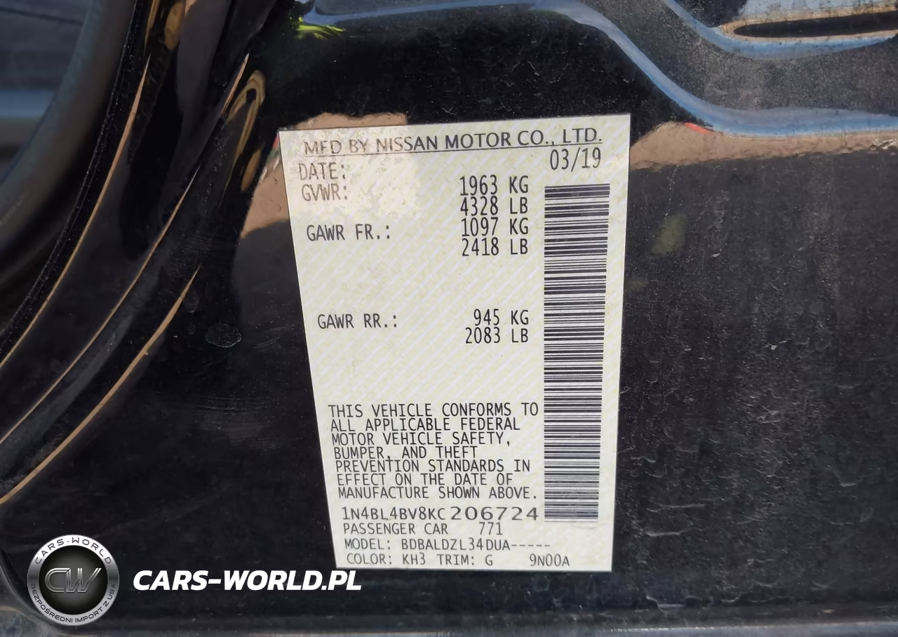 2019 Nissan Altima 2.5 S VIN:1N4BL4BV8KC206724 - 9
